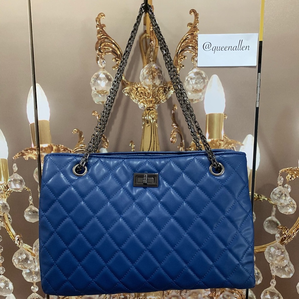 Luxe Vegan Leather Shoulder Bag- Azure